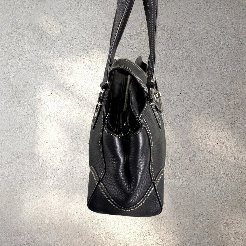 Coach Hampton Black Pebbled Leather Satchel Bag F13961 Turnlock